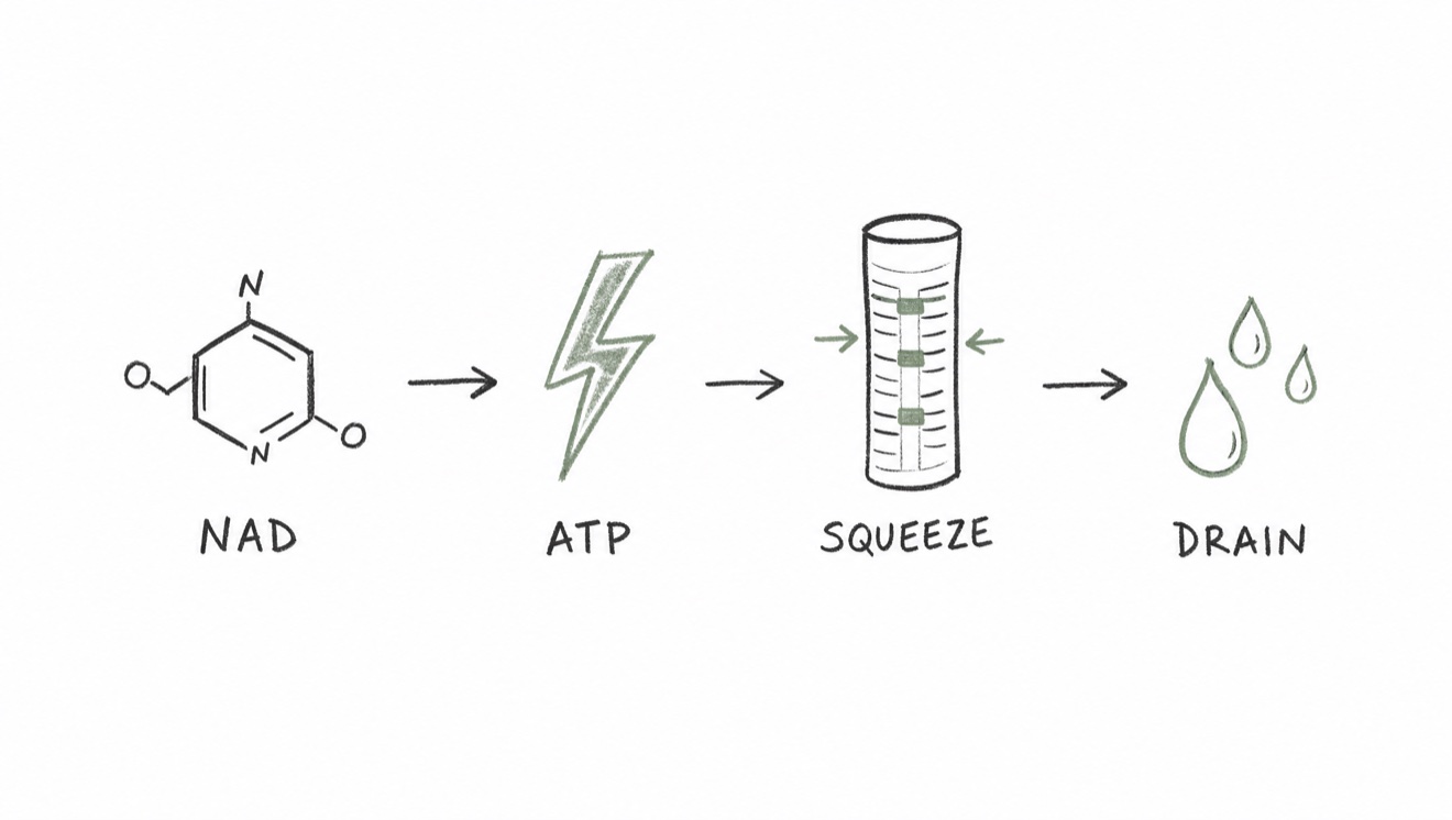 How NAD supports lymphatic drainage: NAD to ATP to muscle contraction to drainage